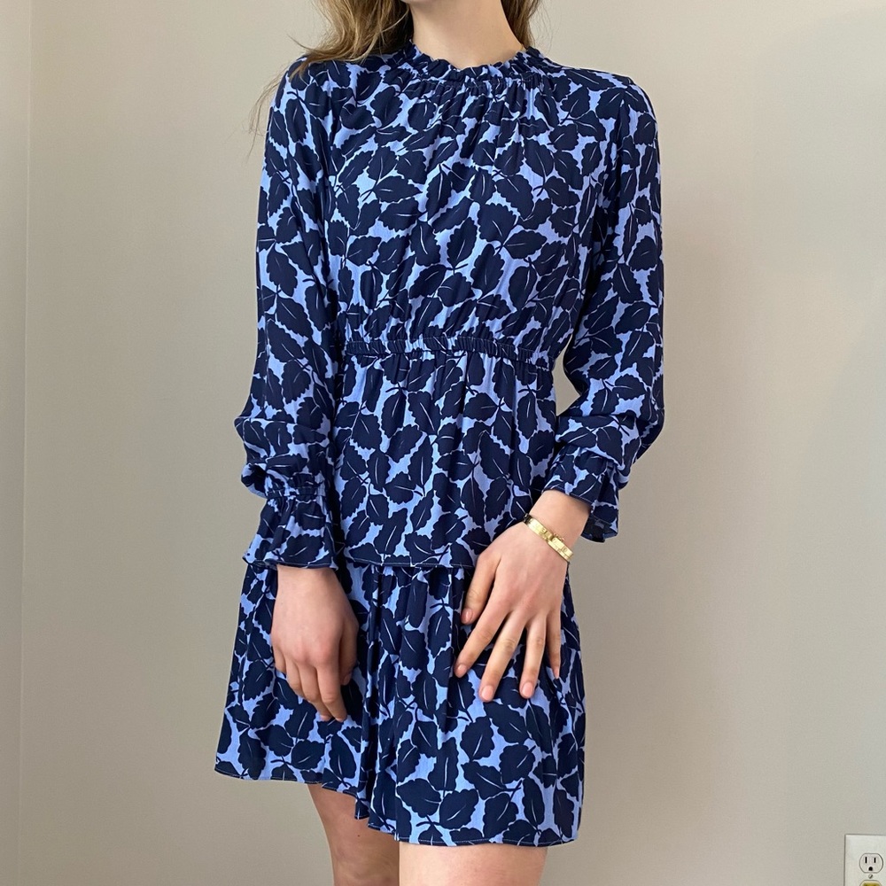 Sail to Sable Blue Abstract leaf print dress